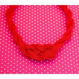 Vintage Red Million Beads Beaded Necklace 20 inch - P22